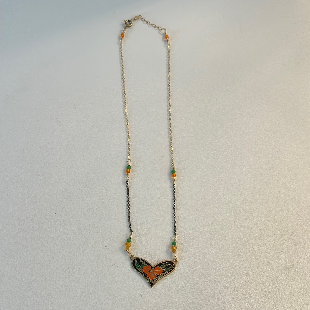 Elegant Heart Pendant Necklace with Orange and Green Accents